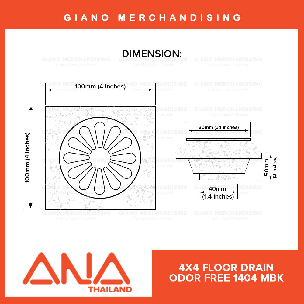 ANA Floor Drain Strainer 1404 MBK (4x4)