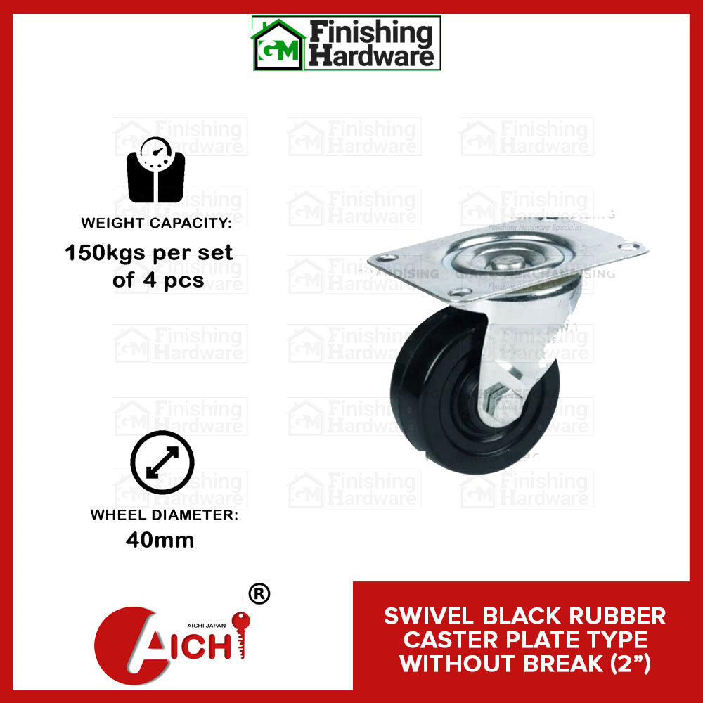 Black Rubber Caster Plate Type without Brake