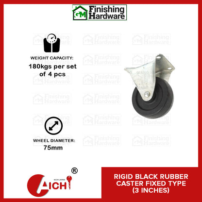 Black Rubber Caster Fixed Type