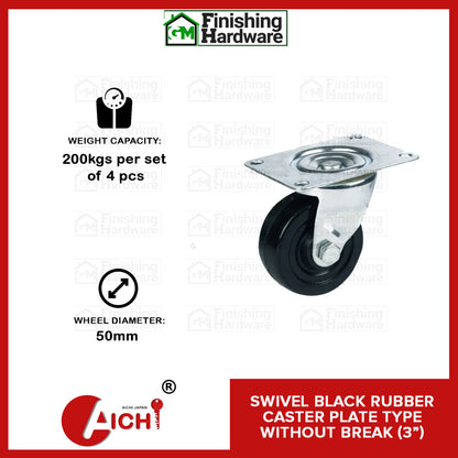 Black Rubber Caster Plate Type without Brake