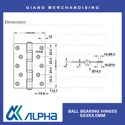 Alpha Ball Bearing Hinges (5x3x3.0mm) MBK