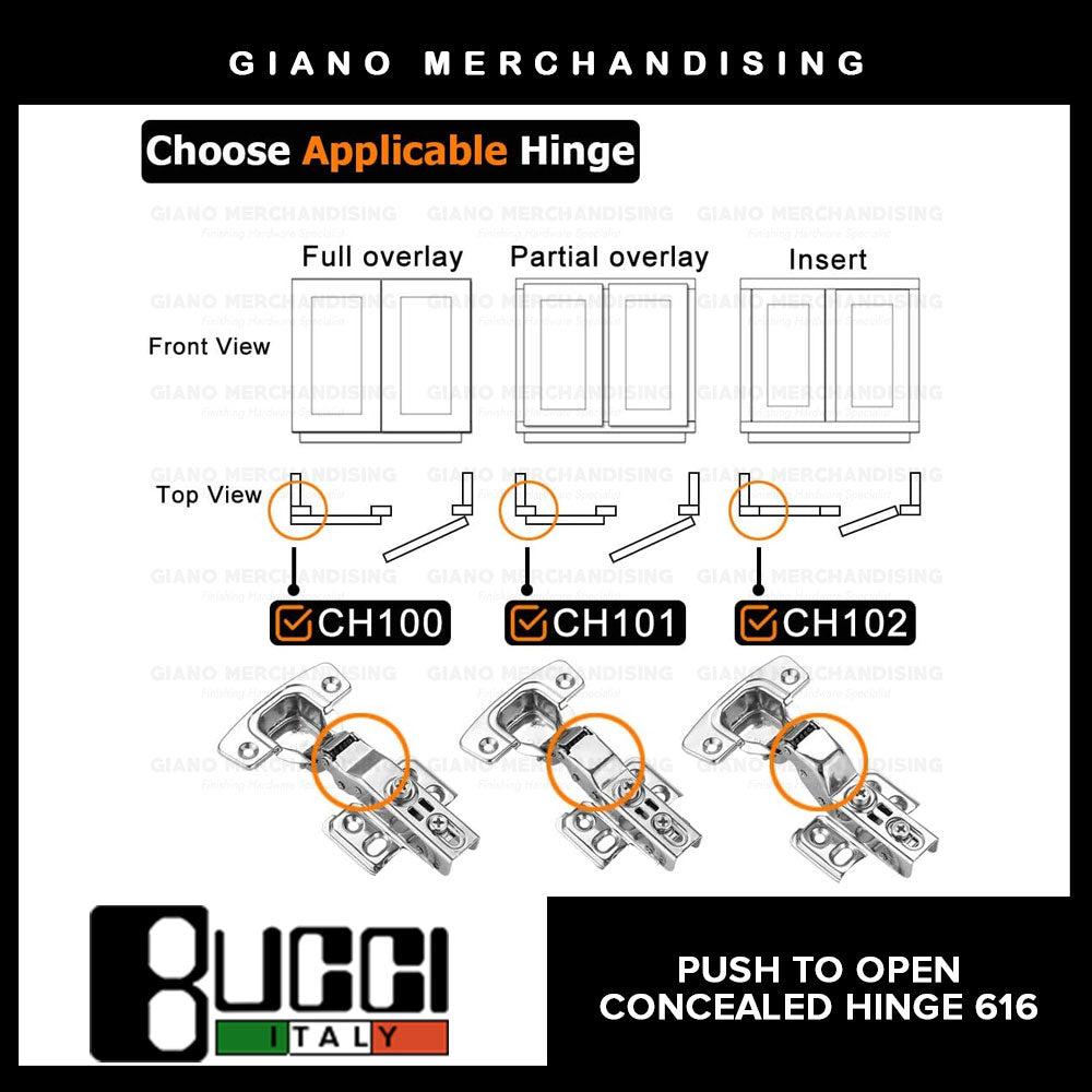 BUCCI Push to Open Concealed Hinges 616(2pcs/pack)