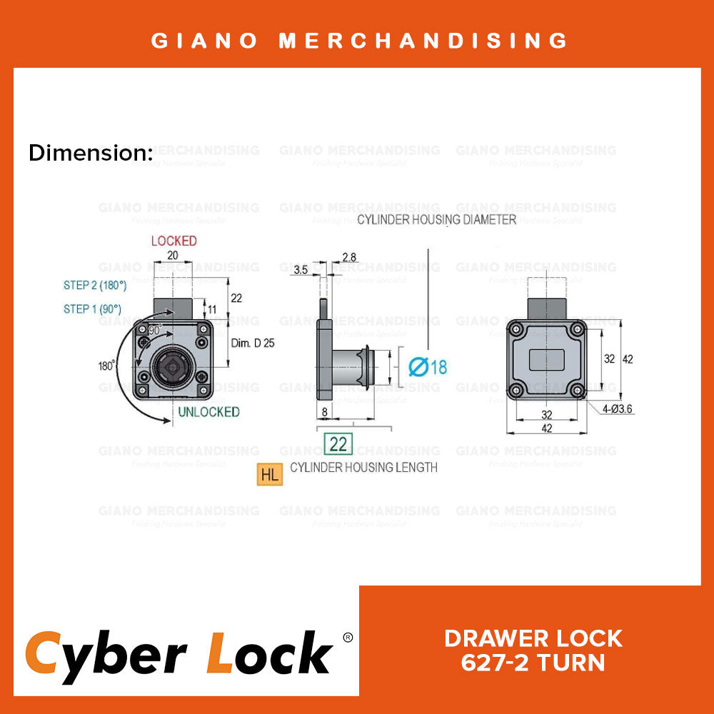 CyberLock Drawer Lock 627-2 Turn