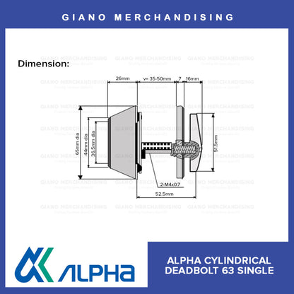 Alpha Cylindrical Deadbolt 63 Single