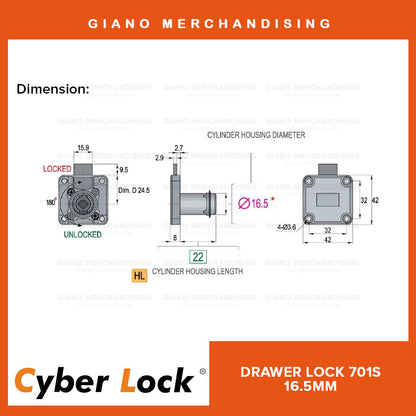 CyberLock Drawer Lock 701S (16.5mm Diameter)