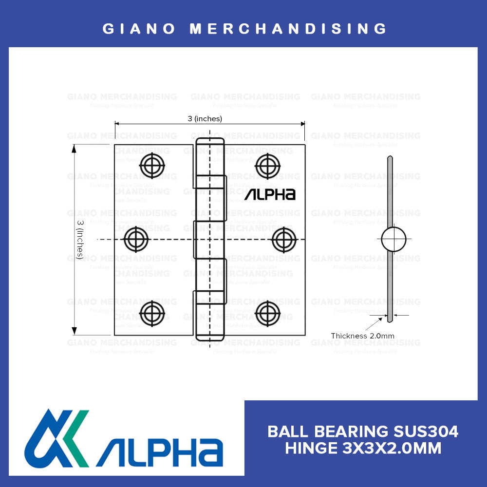 Alpha Ball Bearing Hinges (3x3x2.0mm)