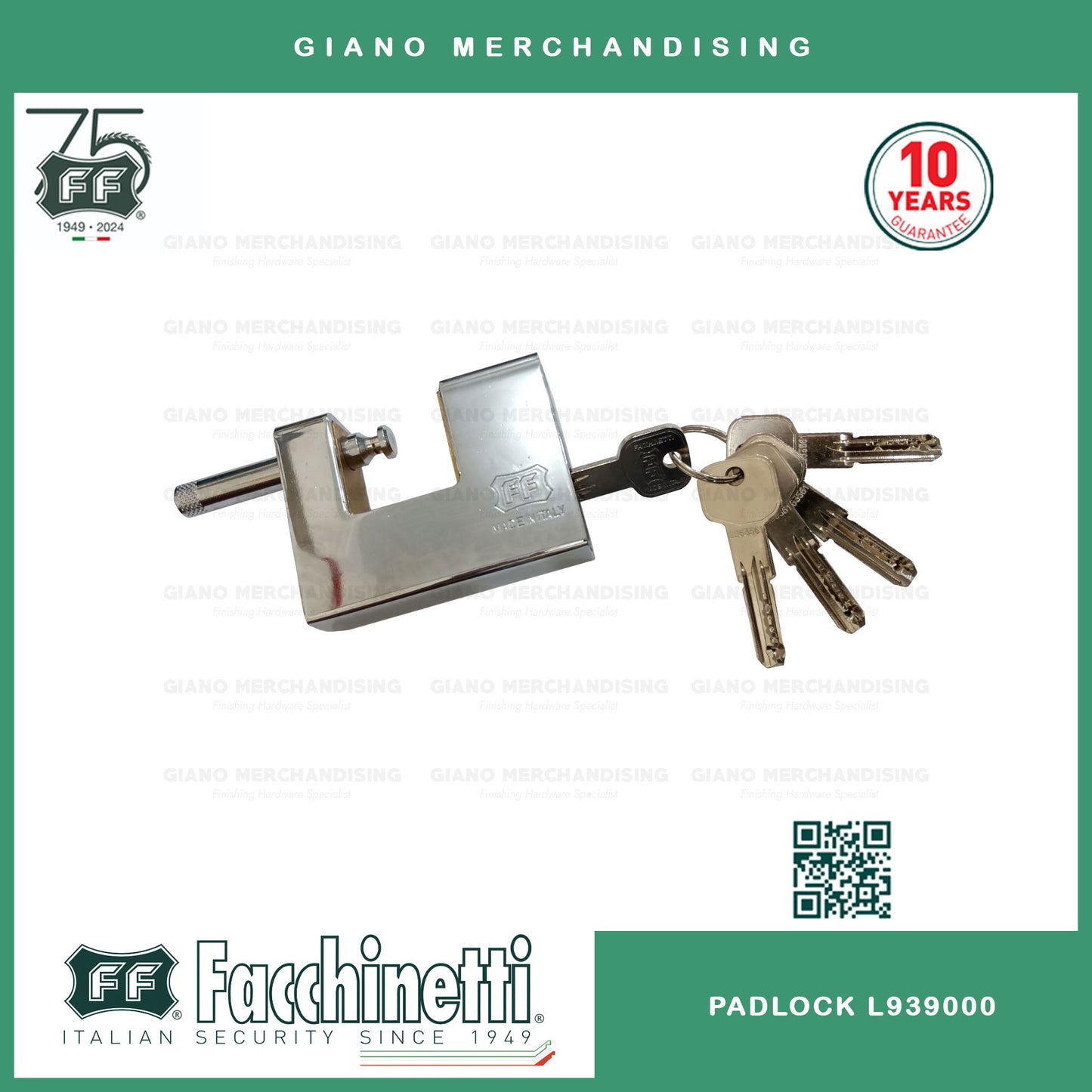 Facchinetti Armoured Padlock w/ 3mm Hardened Steel