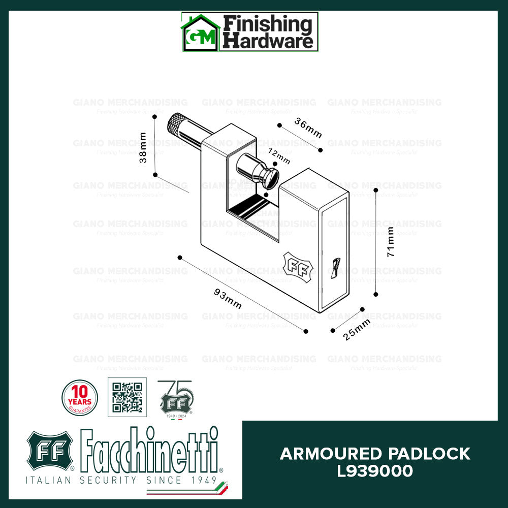 Facchinetti Armoured Padlock w/ 3mm Hardened Steel