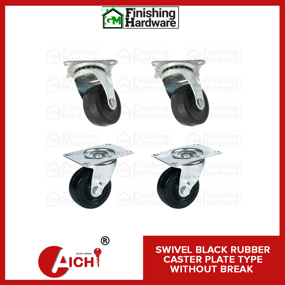 Black Rubber Caster Plate Type without Brake