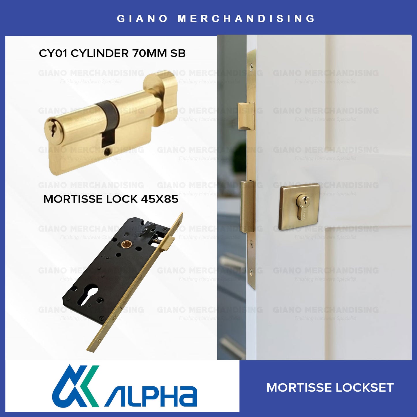 Alpha Lockset Only (Mortisse Lockcase + Cylinder + Escutcheon)