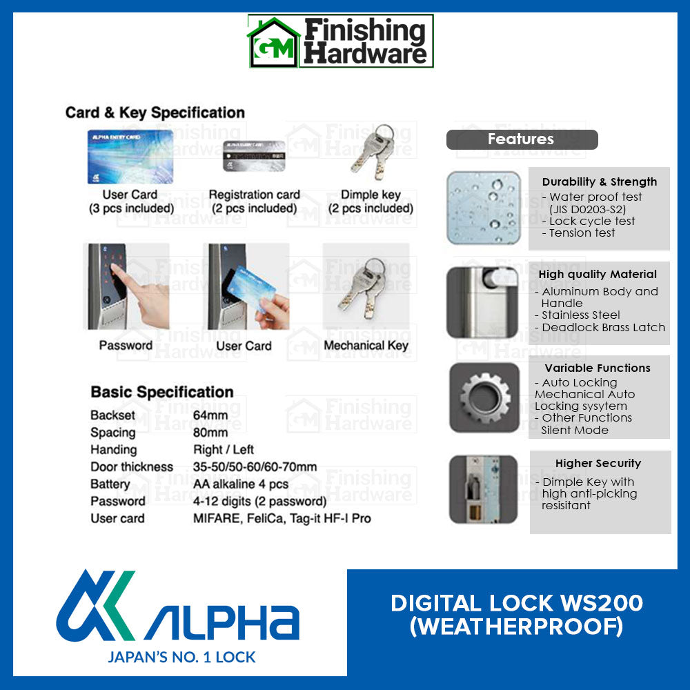 Alpha Weatherproof Digital Door Lock WS200