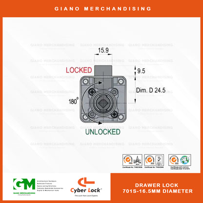 CyberLock Drawer Lock 701S (16.5mm Diameter)