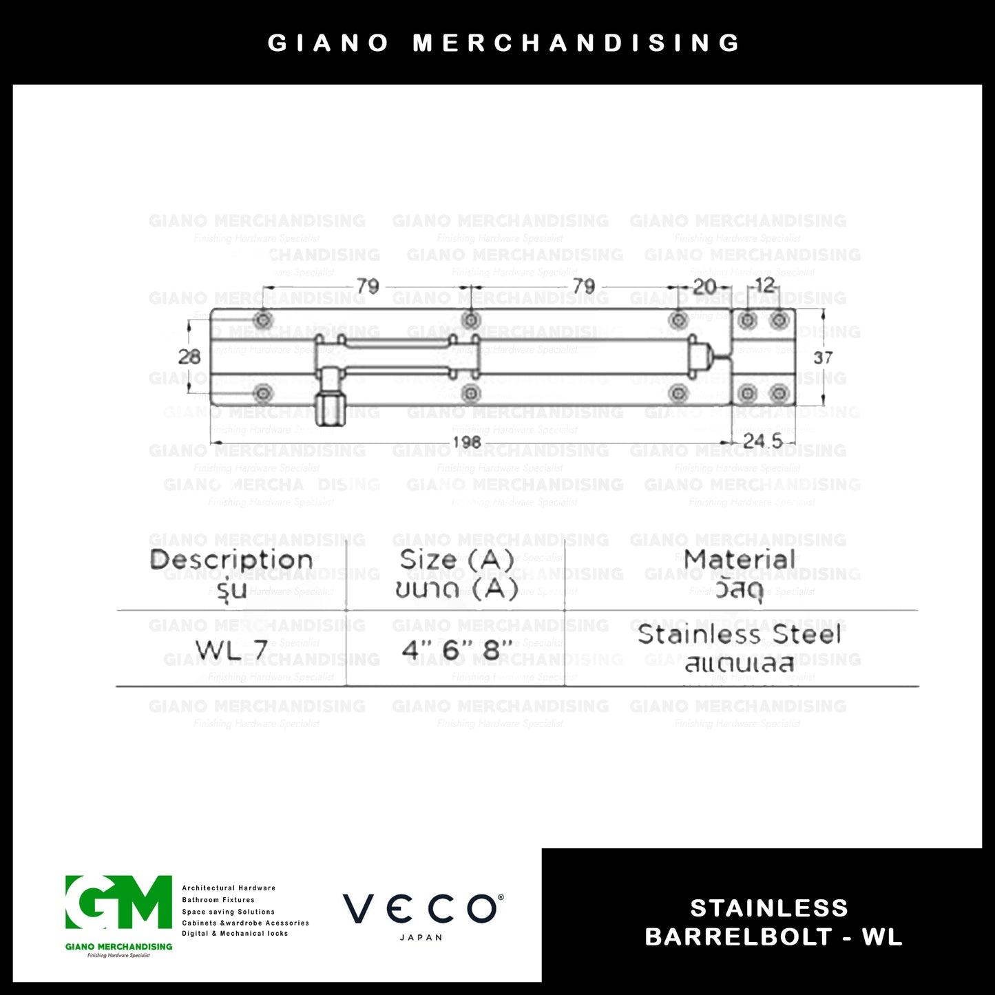 Veco Stainless Barrelbolt WL