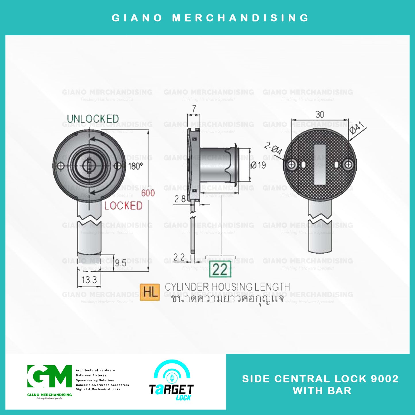 Target Side Central Lock 9002 with Bar