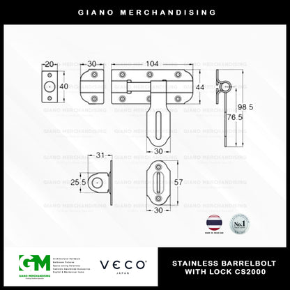 Veco Stainless Barrelbolt with Lock CS2000