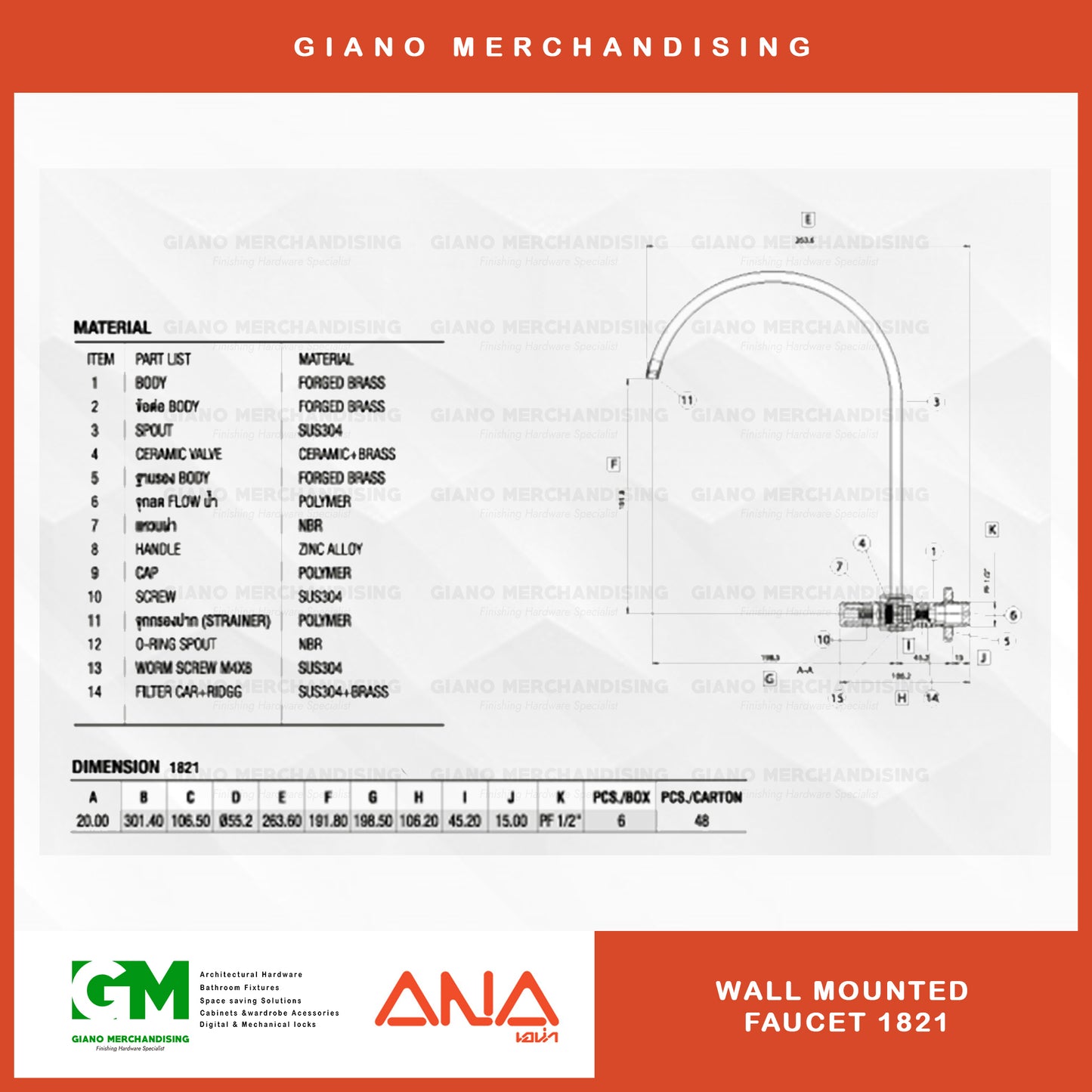 Ana Wall Mounted Faucet 1821