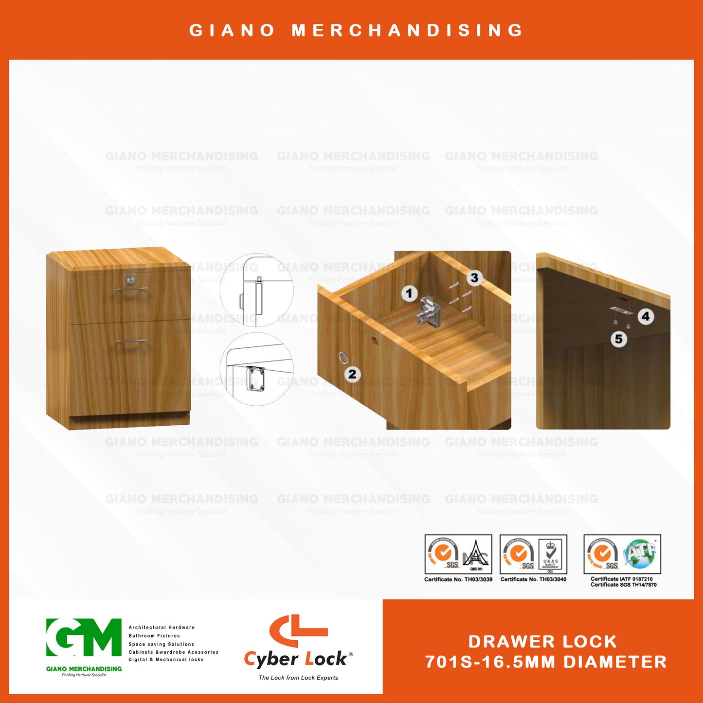 CyberLock Drawer Lock 701S (16.5mm Diameter)