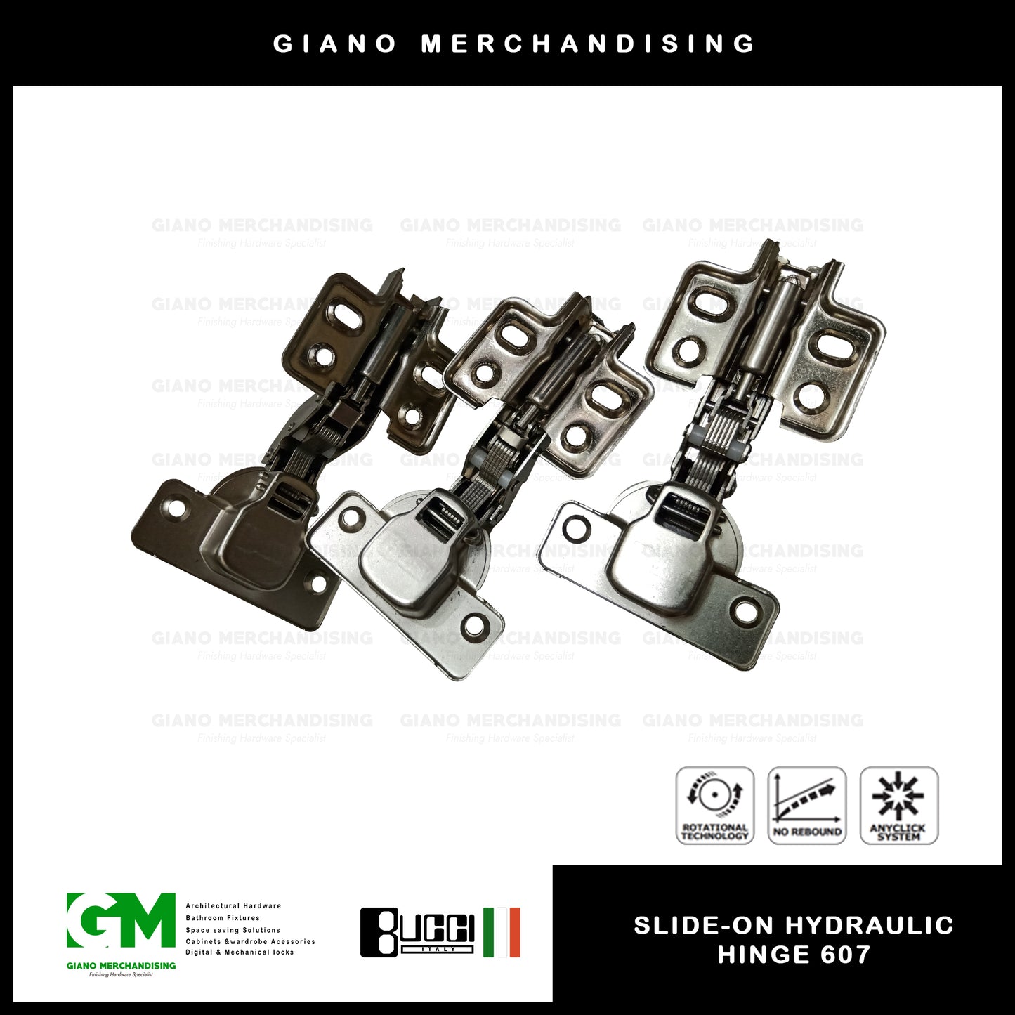 BUCCI Slide-On Hydraulic Concealed Hinge 607 (2pcs/pack)