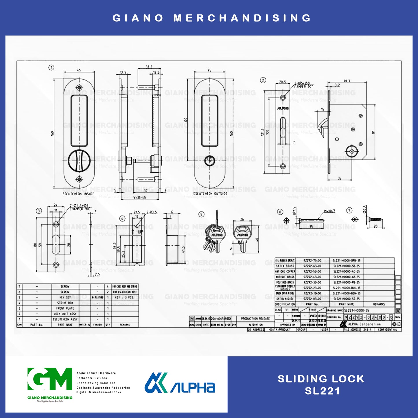 Alpha Sliding Door Lock Oval